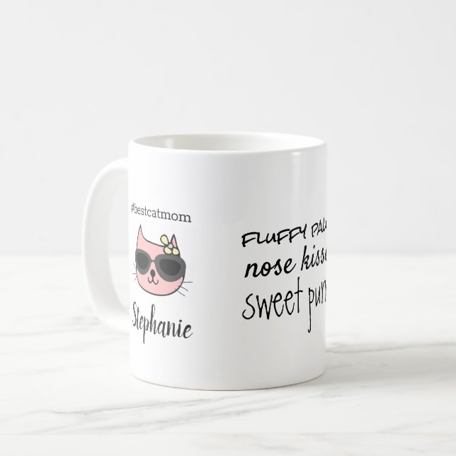 Best Cat Mum Personalised Name Coffee Mug (Front Left)