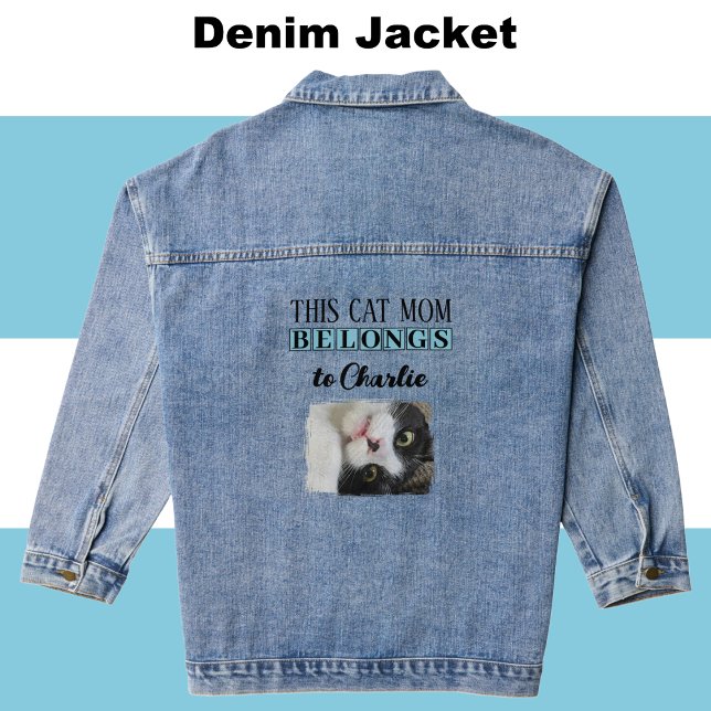 Best cat mum photo add name blue denim jacket (Creator Uploaded)