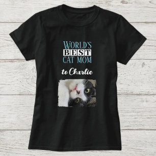 Best cat mum photo add name blue white T-Shirt
