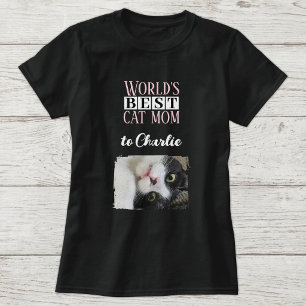 Best cat mum photo add name pink white T-Shirt