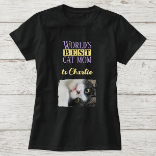 Best cat mum photo add name purple yellow T-Shirt