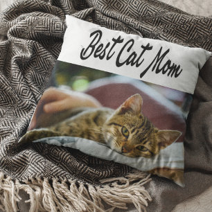 Best Cat Mum Photo Black  text  Cushion