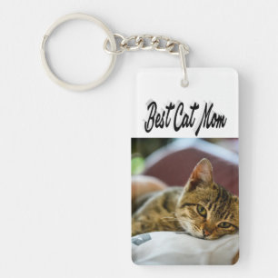 Best Cat Mum Photo Black text Key Ring