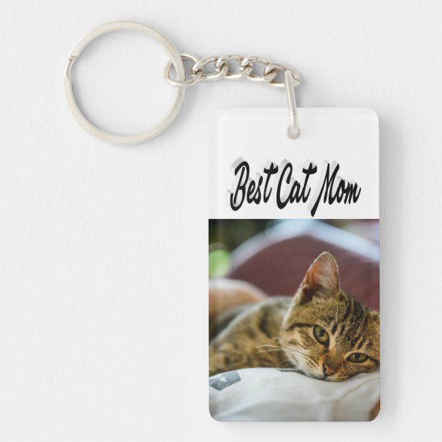 Best Cat Mum Photo Black text Key Ring (Front)