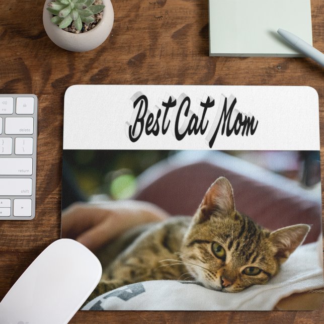 Best Cat Mum Photo Black  text  Mouse Mat (Creator Uploaded)