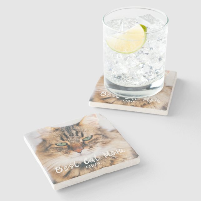 Best Cat Mum Photo  Stone Coaster (Side)