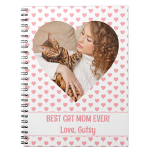 Best Cat Mum Pink Heart Pattern with Photo Notebook