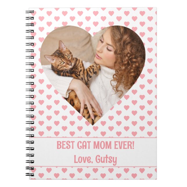 Best Cat Mum Pink Heart Pattern with Photo Notebook (Front)