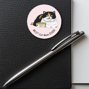 Best Cat Mum Spoiled Calico Mother’s Day Pink Classic Round Sticker