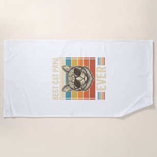 Best Cat Papa Ever Vintage Cat Shirt Design_1 Beach Towel