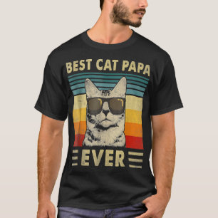 Best Cat Papa Ever Vintage Retro Cat Dad Father Da T-Shirt