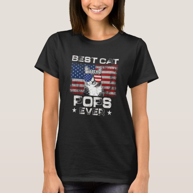 Best Cat Pops Ever American Flag Patriotic 4th Of  T-Shirt (Front)