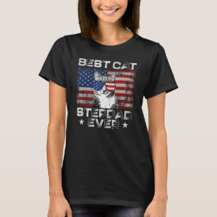 Best Cat Stepdad Ever American Flag Patriotic 4th T-Shirt