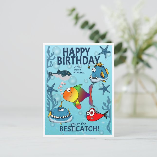 best catch birthday holiday postcard (Standing Front)