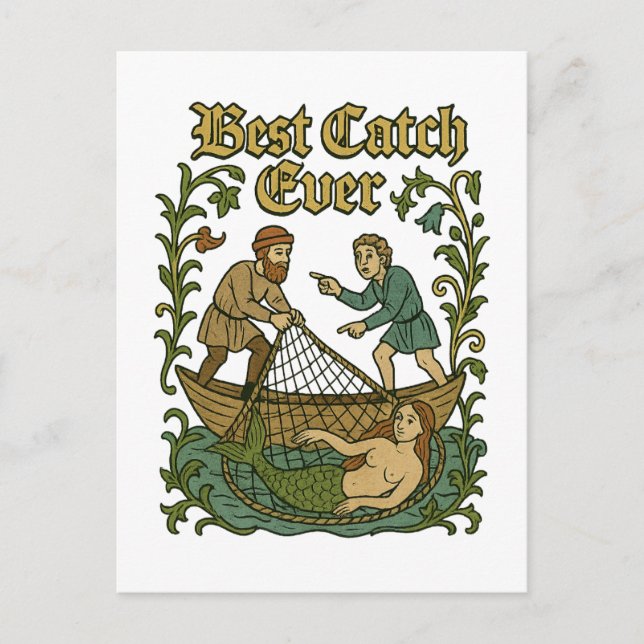 Best Catch Ever – Fishing Tales Mediaeval Meme Postcard (Front)