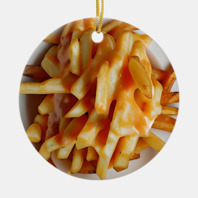 Best Cheesy Christmas | Funny Cheese Fries Ceramic Tree Decoration (Front)