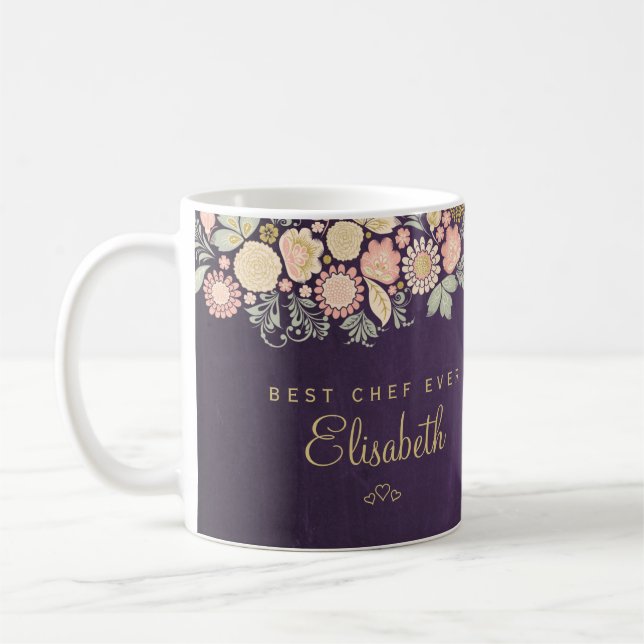 Best chef ever personalised name elegant rustic coffee mug (Left)
