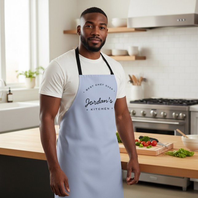 Best Chef Ever Personalized Modern Kitchen Blue Apron (Best chef ever blue custom apron.)