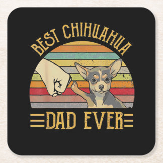 Best Chihuahua Dad Ever Retro Vintage Sunset Square Paper Coaster