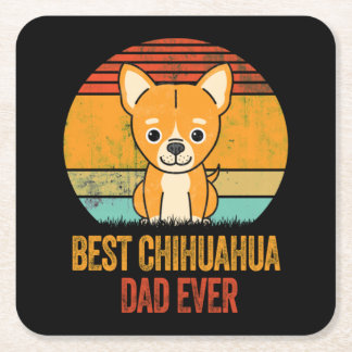 Best Chihuahua Dad Ever Vintage Distressed Square Paper Coaster