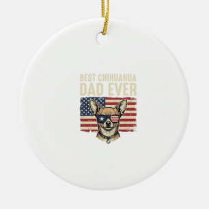Best Chihuahua Dad Ever Vintage Patriotic Dog Desi Ceramic Tree Decoration