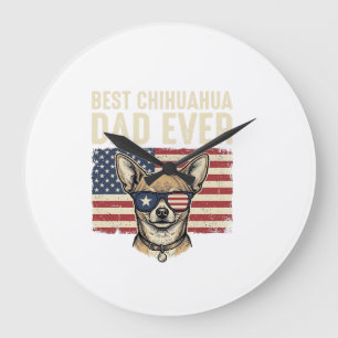 Best Chihuahua Dad Ever Vintage Patriotic Dog Desi Large Clock