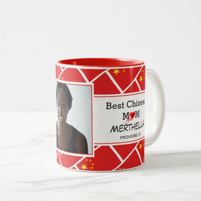 BEST CHINESE MUM Personalised CHINA Flag Photo Two-Tone Coffee Mug (Front Right)