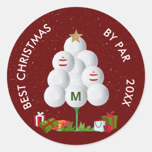 Best Christmas by Par Golf Ball Tree Initial Year Classic Round Sticker