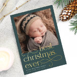 Best Christmas Ever Holiday Birth Announcement<br><div class="desc">Share the news of your holiday season baby with these elegant and festive engagement announcement cards featuring a square photo with "best Christmas ever" overlaid in gold foil lettering. Personalise with your little one's name and birth stats,  and add an additional photo to the back.</div>