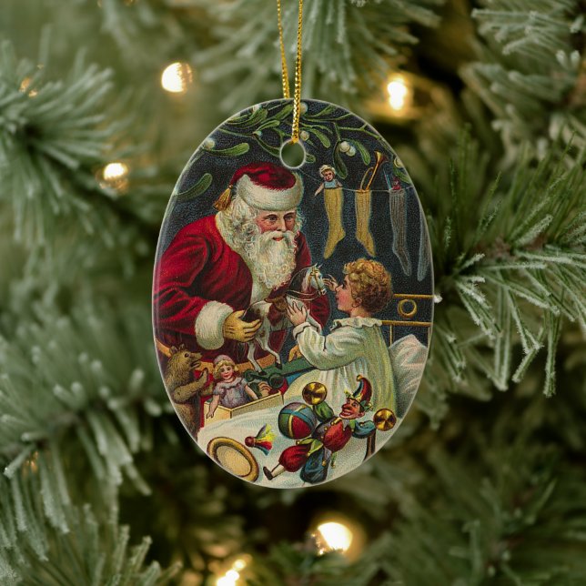 Best Christmas Wishes Victorian Santa with Child Ceramic Tree Decoration (Tree)