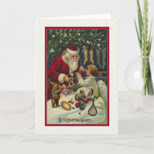 Best Christmas Wishes Victorian Santa with Child Holiday Card