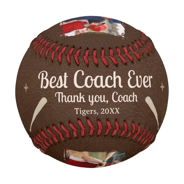 Best Coach Ever 2 Photo Coach Gift Keepsake Baseball (Back)