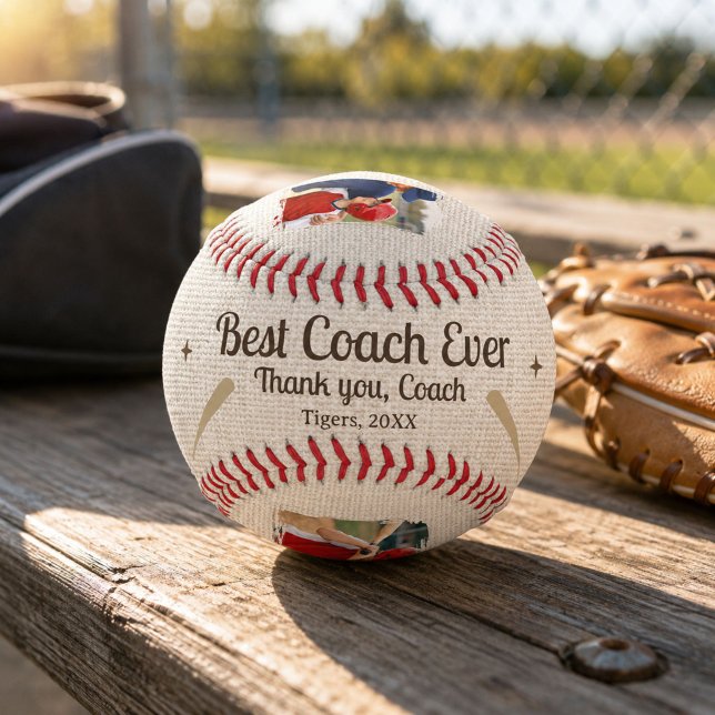 Best Coach Ever 2 Photo Coach Gift Keepsake Baseball (Creator Uploaded)