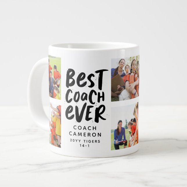 Best coach ever 7 photo collage team gift large coffee mug (Front Left)