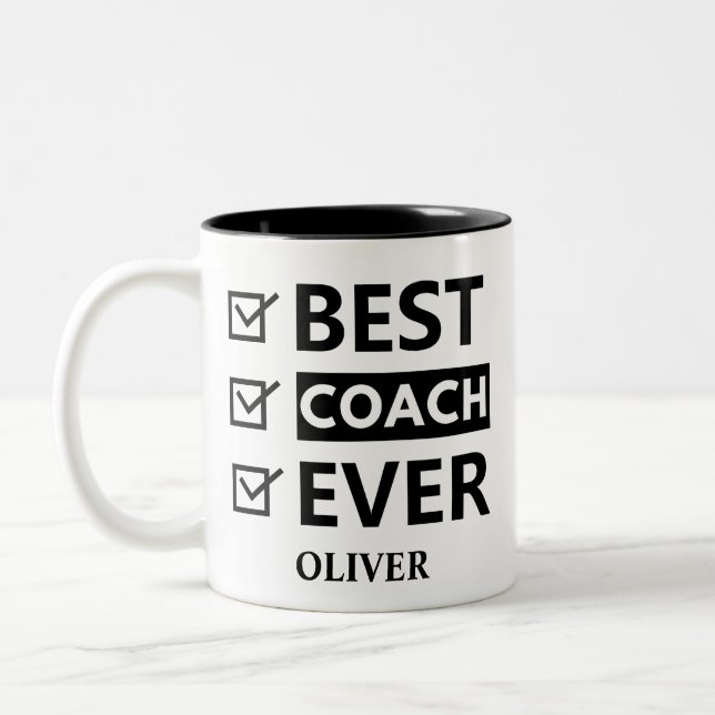 Best Coach Ever Checklist – Custom Name Gift  Two-Tone Coffee Mug (Left)