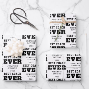 Best Coach Ever Name Year White Black Wrapping Paper Sheet