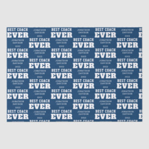 Best Coach Ever Name Year White Blue Tissue Paper