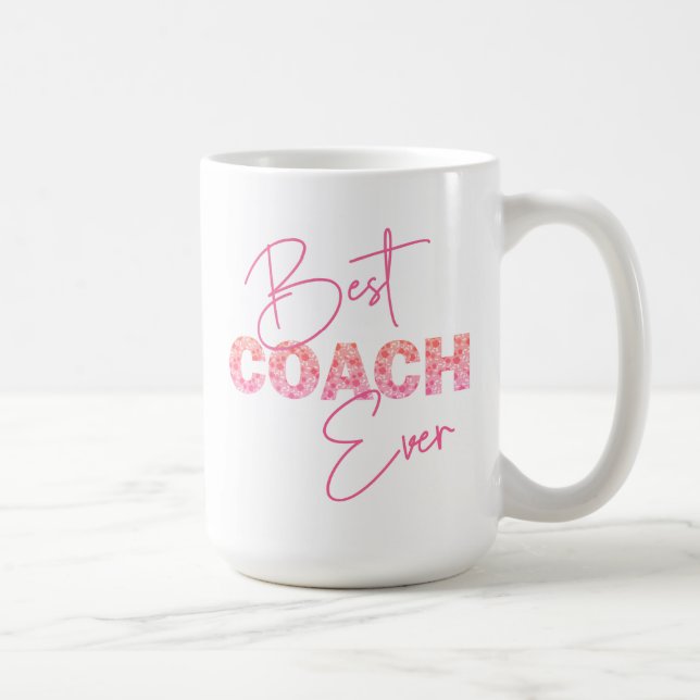 Best Coach Ever Pink Floral Text Personalised Coffee Mug (Right)