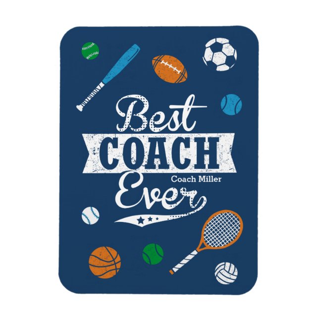 Best Coach Ever with name and sports equipment Magnet (Vertical)
