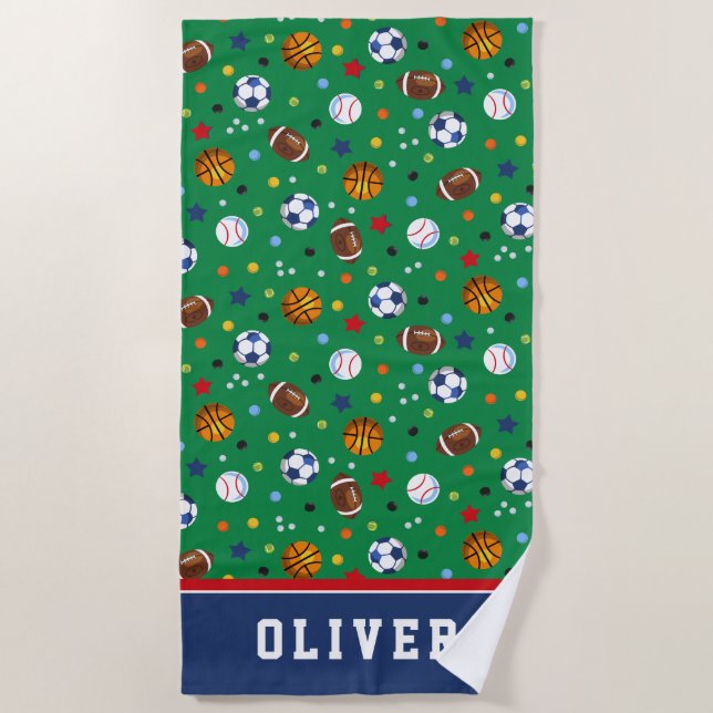 Best Colourful Green Sports Balls Beach Towel (Front)