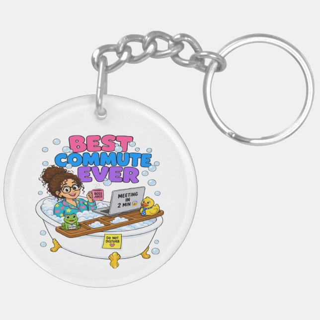  Best Commute Ever Funny Work From Home Design Key Ring (Back Left)