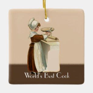 Best Cook Award, Vintage Woman Baking Ceramic Ornament