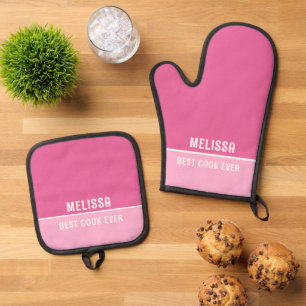 Best Cook Ever Mum Grandma Gift Pink Oven Mitt & Pot Holder Set