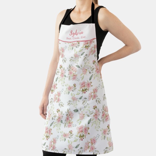 Best Cook Ever Named Pink Floral Apron (Insitu)