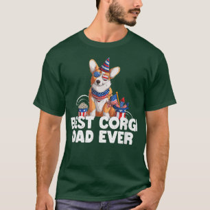 Best Corgi Dad Ever Funny 4th of July American Fla T-Shirt