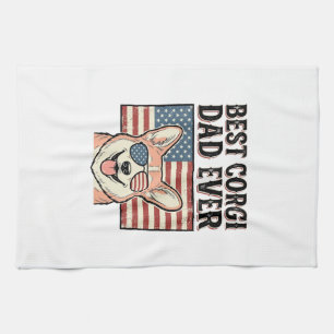 Best Corgi Dad Ever Patriotic Vintage Dog Shirt_1 Tea Towel