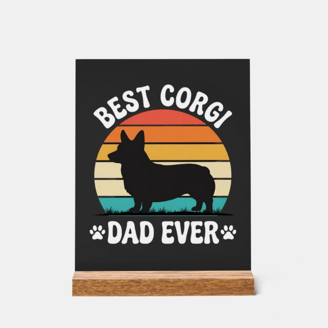 Best Corgi Dad Ever Retro Dog Acrylic Sign (Front)