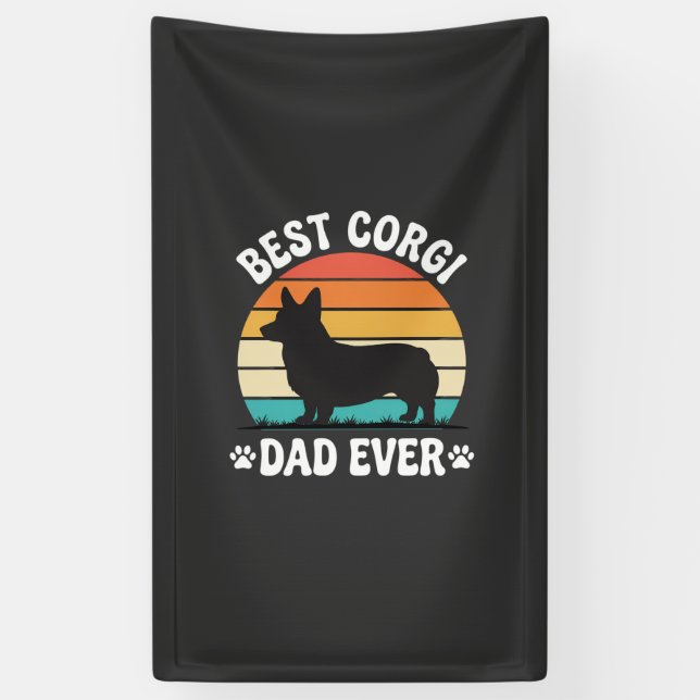 Best Corgi Dad Ever Retro Dog Banner (Vertical)
