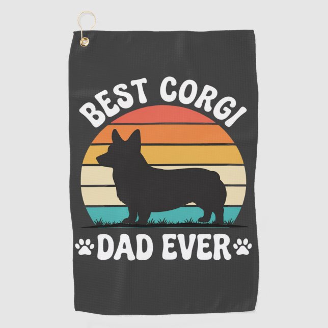 Best Corgi Dad Ever Retro Dog Golf Towel (Front)