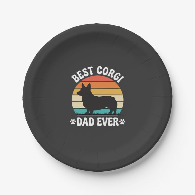 Best Corgi Dad Ever Retro Dog Paper Plate (Front)